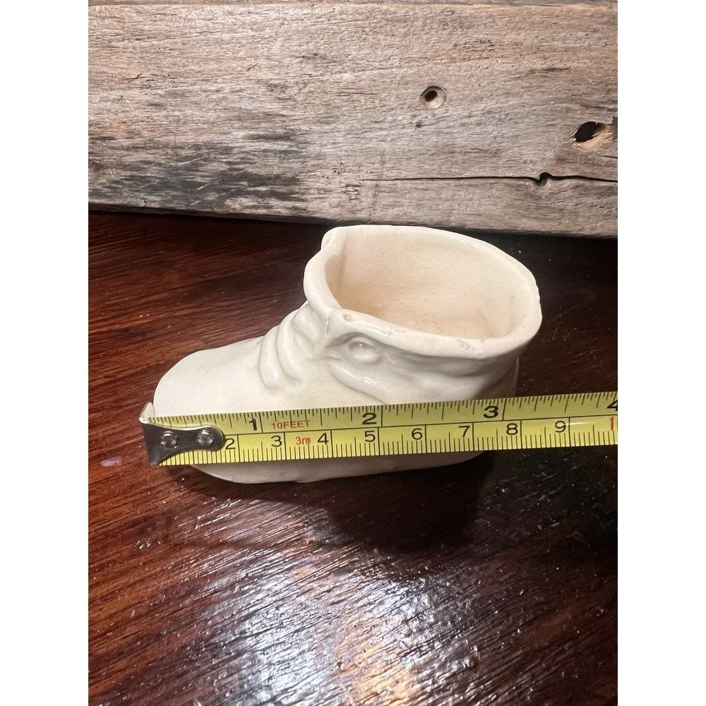 Vintage White Baby Boot Shoe Vase Planter 2